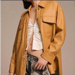 Maeve by Anthropologie Faux Leather Shacket Tan Large